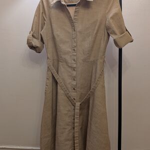 Sharagano Tan Button-Up Long Sleeve Dress